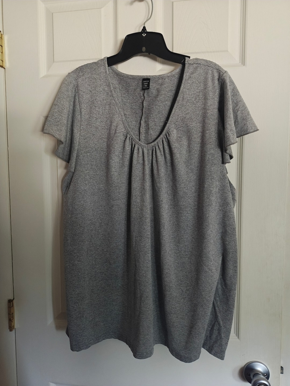 SHEIN Gray Scoop Neck Short Sleeve Top with Gathered Front